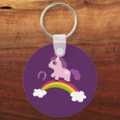 虹の上を描いたかわいいピンクのユニコーン キーホルダー (正面)