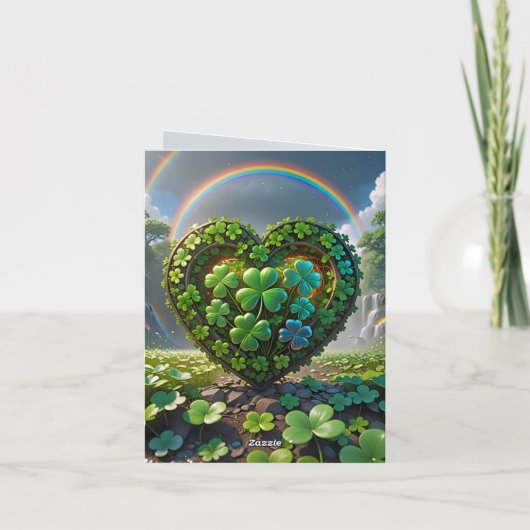 虹の下のシャムロックで作られたハート シーズンカード (裏面)