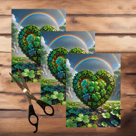 虹の下のシャムロックで作られたハート 薄葉紙