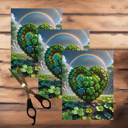 虹の下のシャムロックで作られたハート 薄葉紙