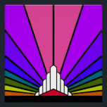 虹の中のアールデコ太陽 ポスター<br><div class="desc">クラシックアートスタイルの太陽のパターン虹。様式化されたアートデコの形をした建物の後ろから昇る太陽の象徴的なパターン。今シンプル時代にエレガント忠実なデザイン。</div>