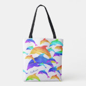 虹の中の美しいイルカと名 トートバッグ (裏面)