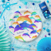 虹の中の美しいイルカと名 ペーパープレート (パーティー)