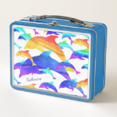 虹の中の美しいイルカと名 メタルランチボックス (正面)