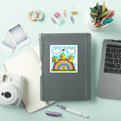 虹の丸太を渡るかわいい緑のカタツムリ ビニール シール (iPadカバー)