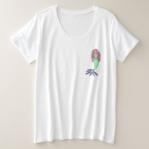 虹の人魚 ピンク 青 紫 緑 黒 カーリー プラスサイズTシャツ
