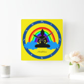 虹の仏と心を込めたヨガ/瞑想 スクエア壁時計 (ホーム)