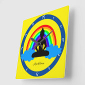 虹の仏と心を込めたヨガ/瞑想 スクエア壁時計 (傾斜)