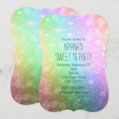 虹の光がきらめくスイート16パーティーの招待状 招待状 (正面/裏面)