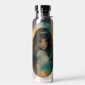 虹の光に囲まれたアニメの少女のアートワーク ウォーターボトル (左面)