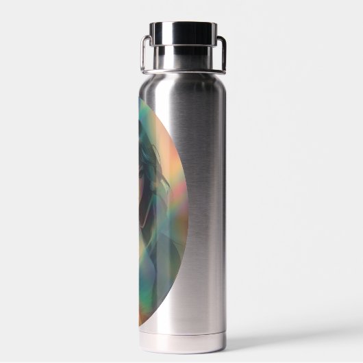 虹の光に囲まれたアニメの少女のアートワーク ウォーターボトル (背面)