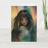 虹の光に囲まれたアニメの少女のアートワーク カード (正面)