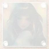 虹の光に囲まれたアニメの少女のアートワーク ガラスコースター (裏面)