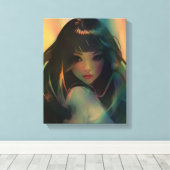 虹の光に囲まれたアニメの少女のアートワーク キャンバスプリント (インサイチュ (ウッドフロア))