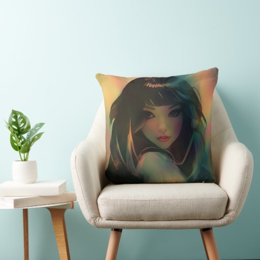 虹の光に囲まれたアニメの少女のアートワーク クッション (椅子)