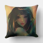 虹の光に囲まれたアニメの少女のアートワーク クッション (裏面)