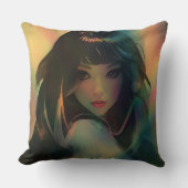 虹の光に囲まれたアニメの少女のアートワーク クッション (正面)
