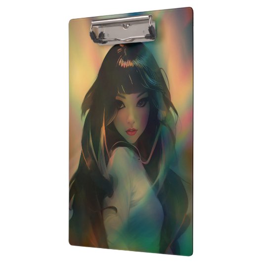 虹の光に囲まれたアニメの少女のアートワーク クリップボード (左)