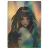 虹の光に囲まれたアニメの少女のアートワーク クリップボード (裏面)