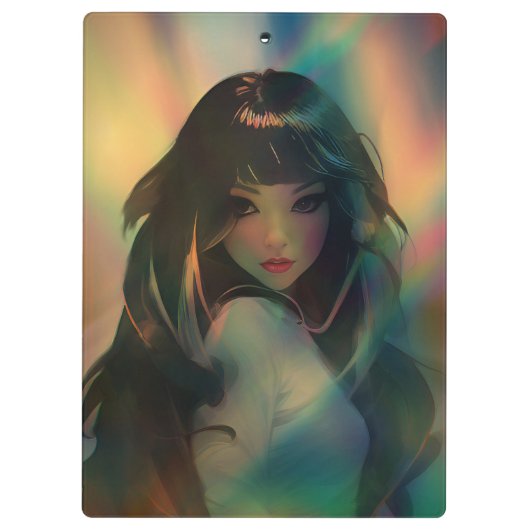 虹の光に囲まれたアニメの少女のアートワーク クリップボード (裏面)