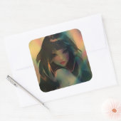 虹の光に囲まれたアニメの少女のアートワーク スクエアシール (封筒)