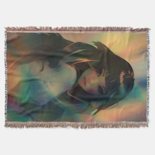 虹の光に囲まれたアニメの少女のアートワーク スローブランケット (正面)