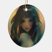 虹の光に囲まれたアニメの少女のアートワーク セラミックオーナメント (左)