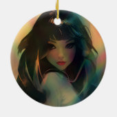 虹の光に囲まれたアニメの少女のアートワーク セラミックオーナメント (裏面)