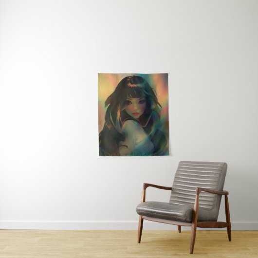 虹の光に囲まれたアニメの少女のアートワーク タペストリー (インサイチュ)