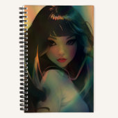 虹の光に囲まれたアニメの少女のアートワーク ノートブック (正面)