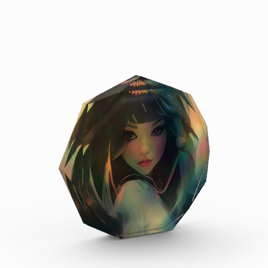 虹の光に囲まれたアニメの少女のアートワーク フォトブロック (左)