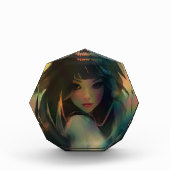 虹の光に囲まれたアニメの少女のアートワーク フォトブロック (正面)