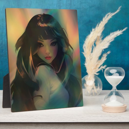 虹の光に囲まれたアニメの少女のアートワーク フォトプラーク (側面)