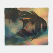 虹の光に囲まれたアニメの少女のアートワーク フリースブランケット (正面(横))