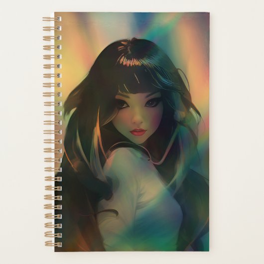 虹の光に囲まれたアニメの少女のアートワーク プランナー手帳 (正面)