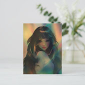 虹の光に囲まれたアニメの少女のアートワーク ポストカード (スタンド正面)