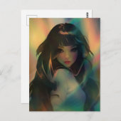 虹の光に囲まれたアニメの少女のアートワーク ポストカード (正面/裏面)