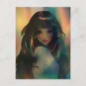 虹の光に囲まれたアニメの少女のアートワーク ポストカード (正面)