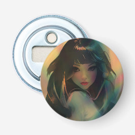 虹の光に囲まれたアニメの少女のアートワーク 栓抜き