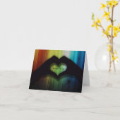 虹の光る木の手ハートごめんね カード (黄色い花)