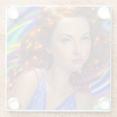 虹の光を放つ夢見心地の少女 ガラスコースター (裏面)