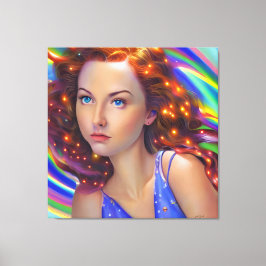 虹の光を放つ夢見心地の少女 キャンバスプリント