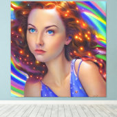 虹の光を放つ夢見心地の少女 キャンバスプリント (インサイチュ (ウッドフロア))