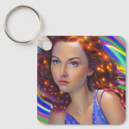 虹の光を放つ夢見心地の少女 キーホルダー