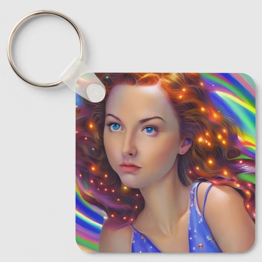 虹の光を放つ夢見心地の少女 キーホルダー (正面)