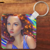 虹の光を放つ夢見心地の少女 キーホルダー (裏面)