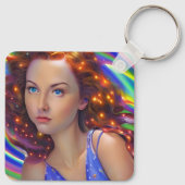 虹の光を放つ夢見心地の少女 キーホルダー (裏面)