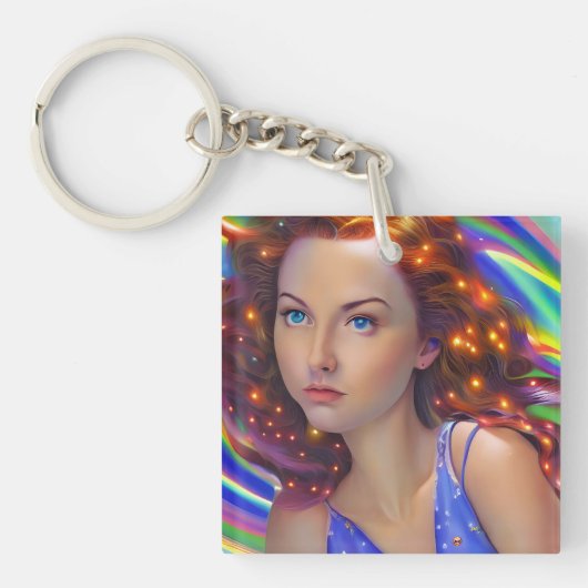 虹の光を放つ夢見心地の少女 キーホルダー (正面)