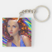虹の光を放つ夢見心地の少女 キーホルダー (裏面)