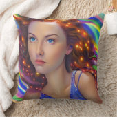 虹の光を放つ夢見心地の少女 クッション (ブランケット)